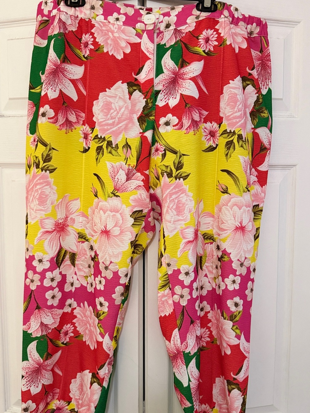 Floral Wide-Leg Pull-On Pants in Pink, Yellow & Green